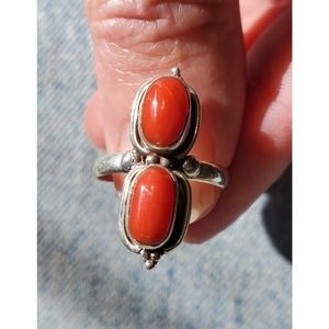 Coral and sterling ring adjustable and NEW